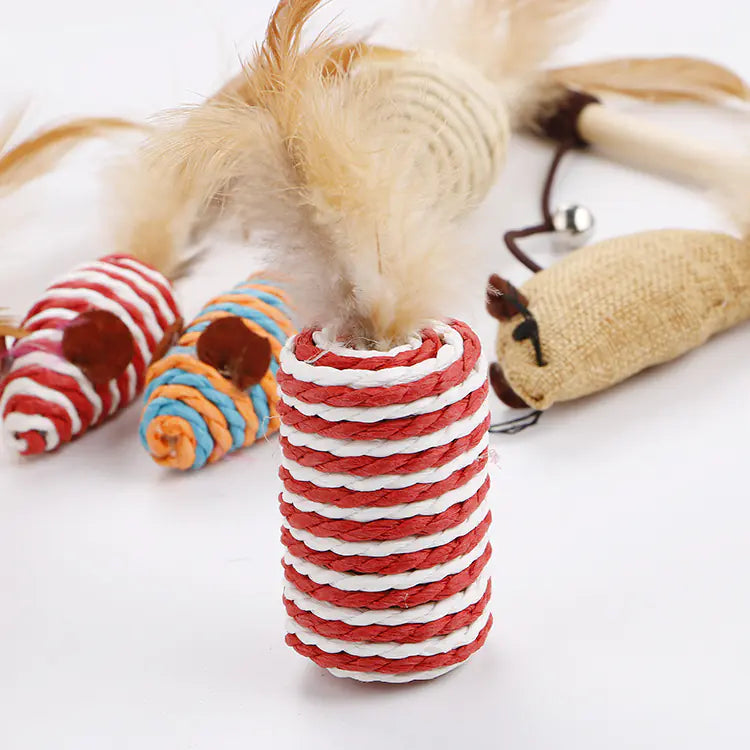 7-Piece Interactive Cat Toy Set with Feather Wands