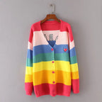 Rainbow Striped Knitted Oversized Cardigan Sweater