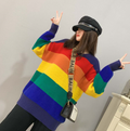 Rainbow Oversized Knit Sweater for Fall