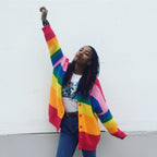 Rainbow Striped Knitted Oversized Cardigan Sweater