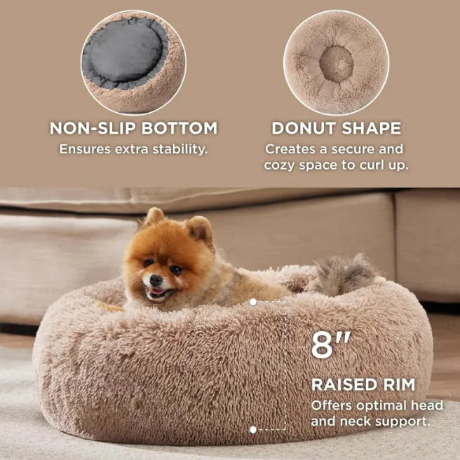 Fluffy Round Non-Slip Pet Bed for Dogs & Cats