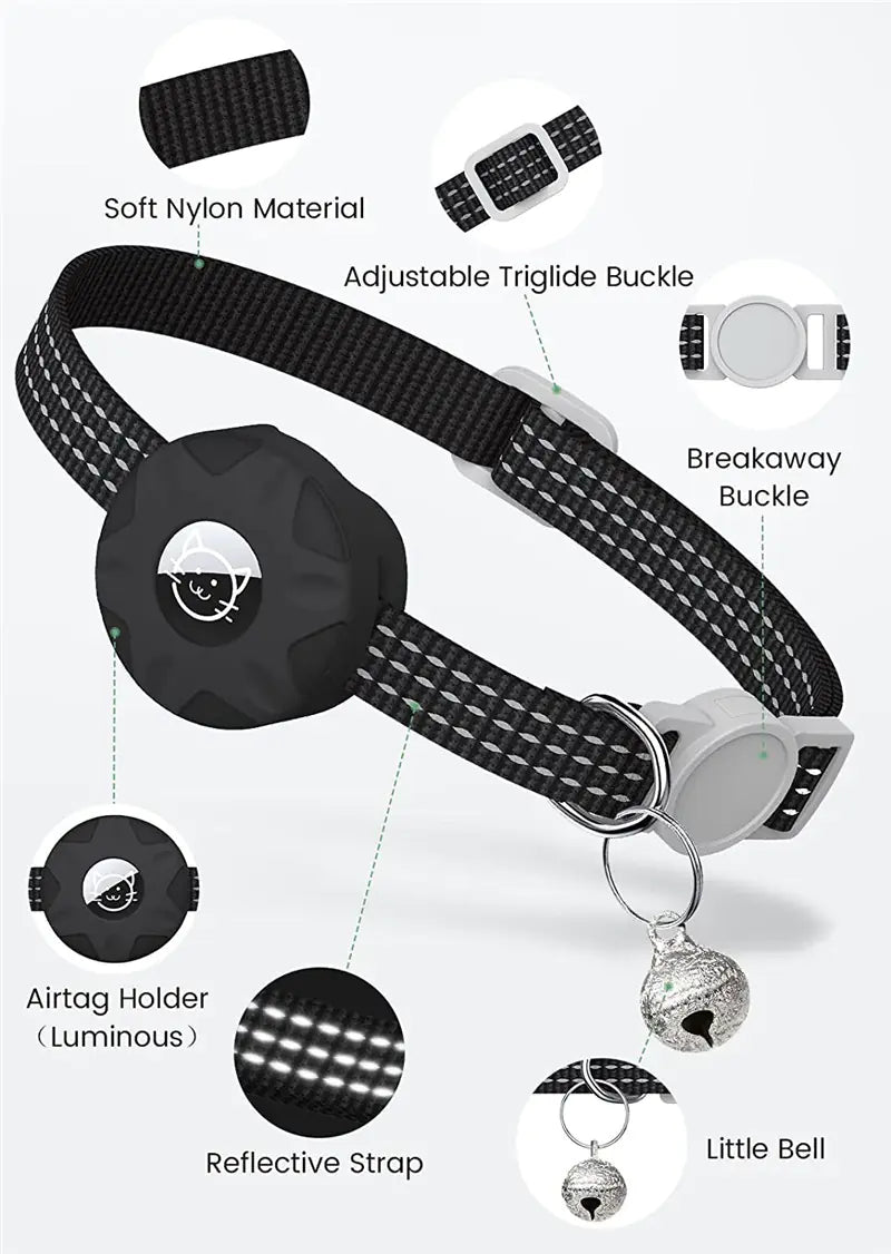 Apple AirTag Cat Collar with Reflective Safety Design