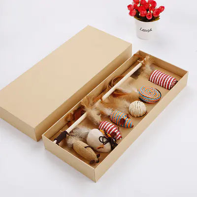 7-Piece Interactive Cat Toy Set with Feather Wands
