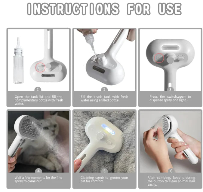 2-in-1 Pet Grooming Spray Brush for Dogs & Cats