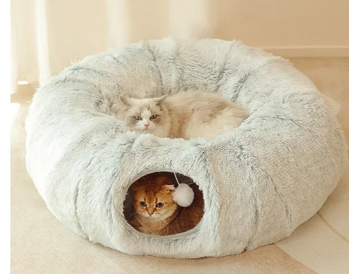 Plush Cat Bed with Tunnel & Peephole